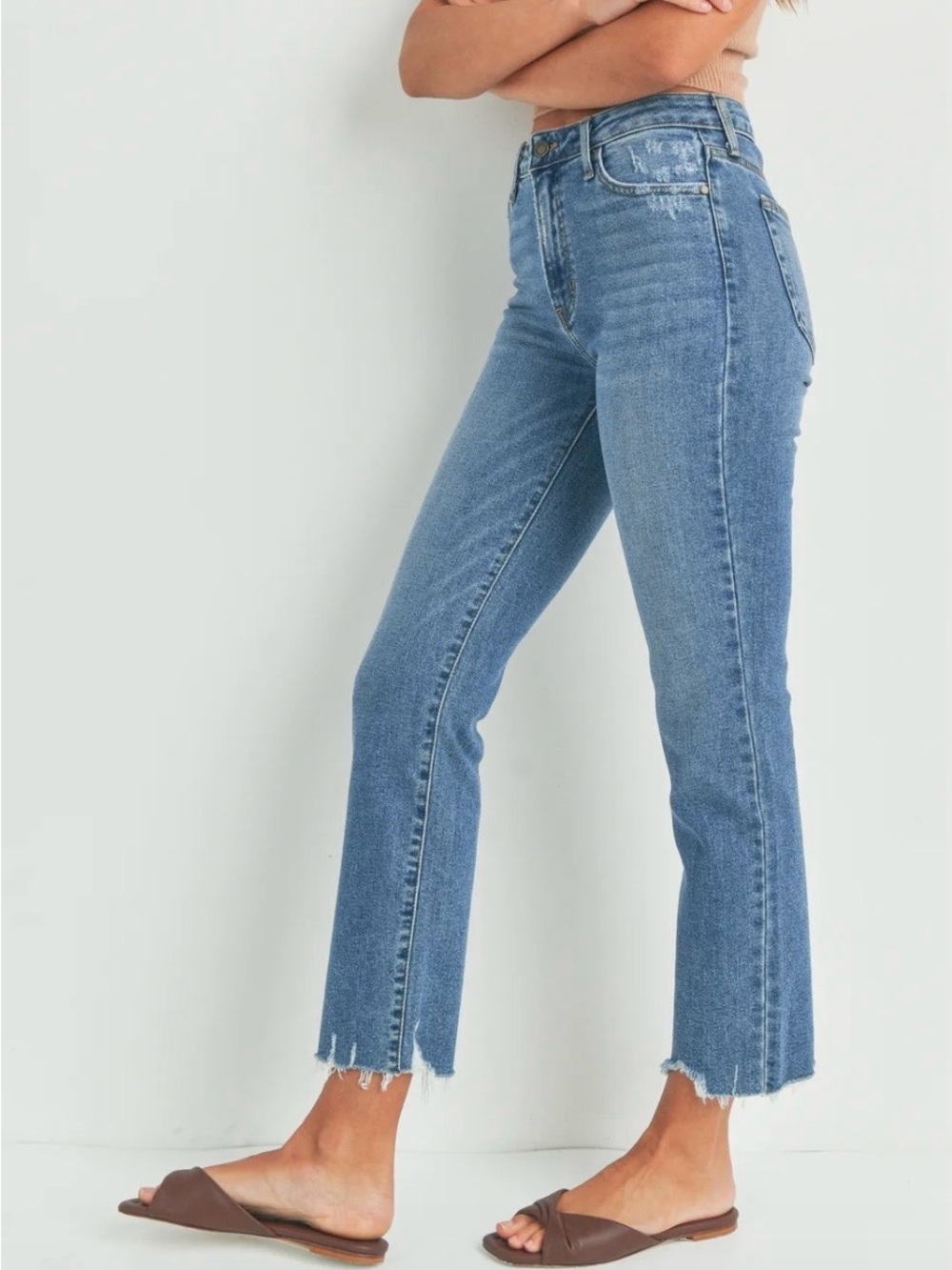 Just Black Denim Vintage Straight Leg Jeans — Size 31 — Frayed Hem 27” Inseam